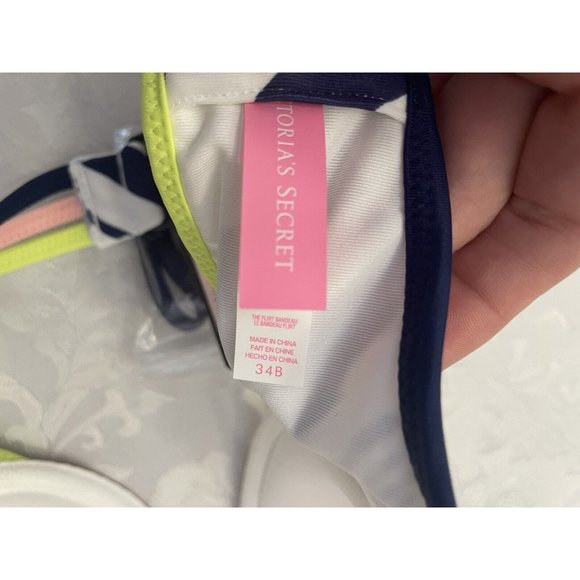 Victoria's Secret Black and White Bikini Top with Pink and Yellow Accents - Picture 4 of 4